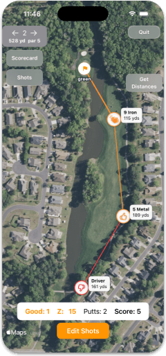 A hole map with recorded shots