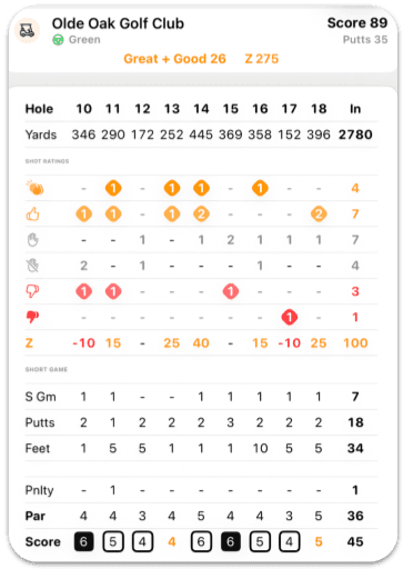 Shot Rating heat map for a round